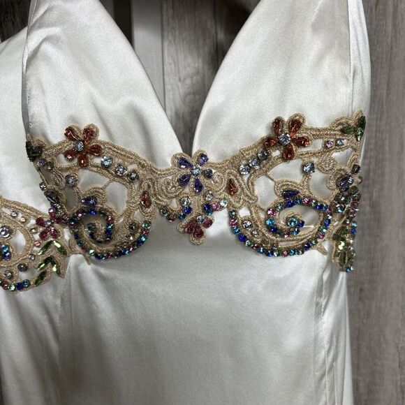 Sherri Hill Silk Ivory Formal Dress Jeweled Open Back Train Size 10 Altered - Picture 3 of 16